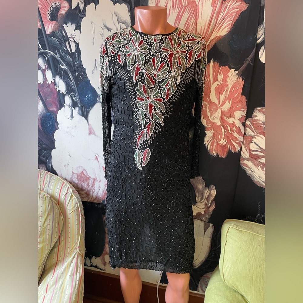 Vintage 100% Silk Hand Beaded Dress